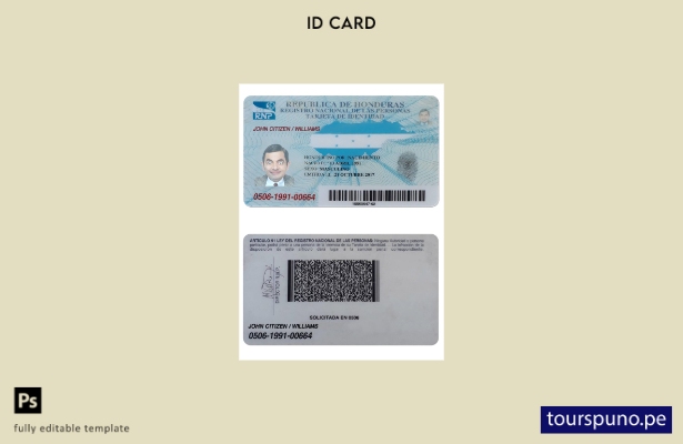 Plantilla de identificación de Honduras lista para imprimir